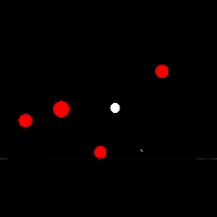 In this animated GIF, I control a white circle navigating through several red circles on a black background using a Makey Makey device. By pressing the arrow keys connected to the Makey Makey, I can move the white circle in different directions, creating a simple yet engaging interactive visual experience.
